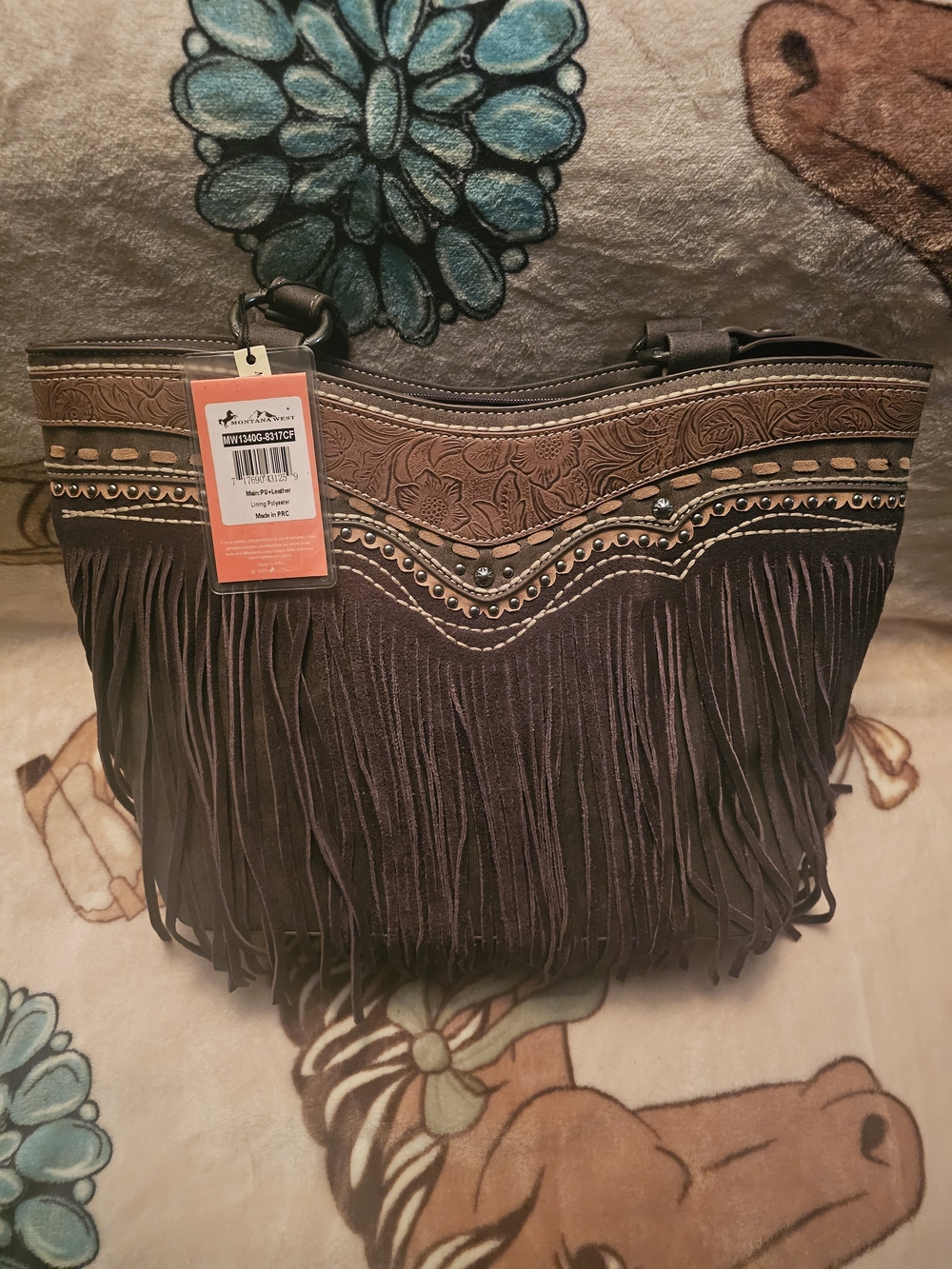 Montana West NWT Brown Fringe Tote | Tooled Leather | Concealed Carry | MW1340G-